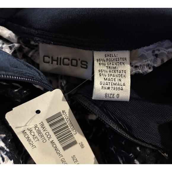 Chico's Travelers Collection Geometric Full Zip Jacket Blue White Gray 0/Small - Picture 3 of 5